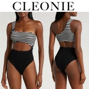Cleonie Cutout One-Shoulder One-Piece Swimsuit  Shell OS 180$ NWT